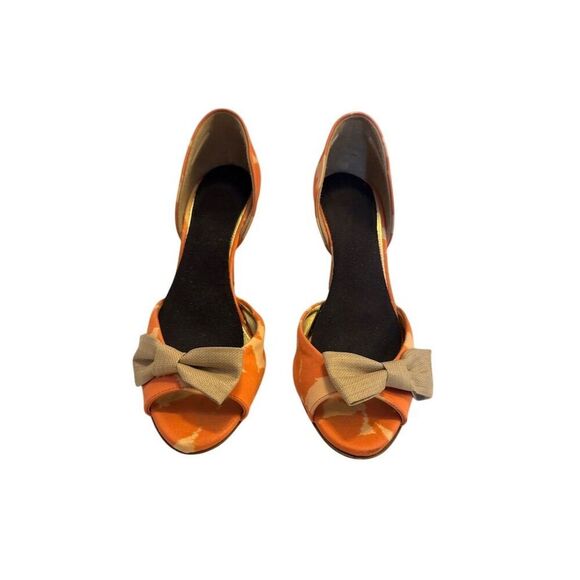 J. Crew Women's Pink Peep Toe Heels with Tan Bow Size 8.5 - Picture 4 of 9